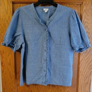 J. Crew Chambray puff sleeve top sz Lg